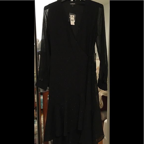 Metallic Clip Dot Ruffle Hem Wrap Midi Dress - Picture 3 of 11